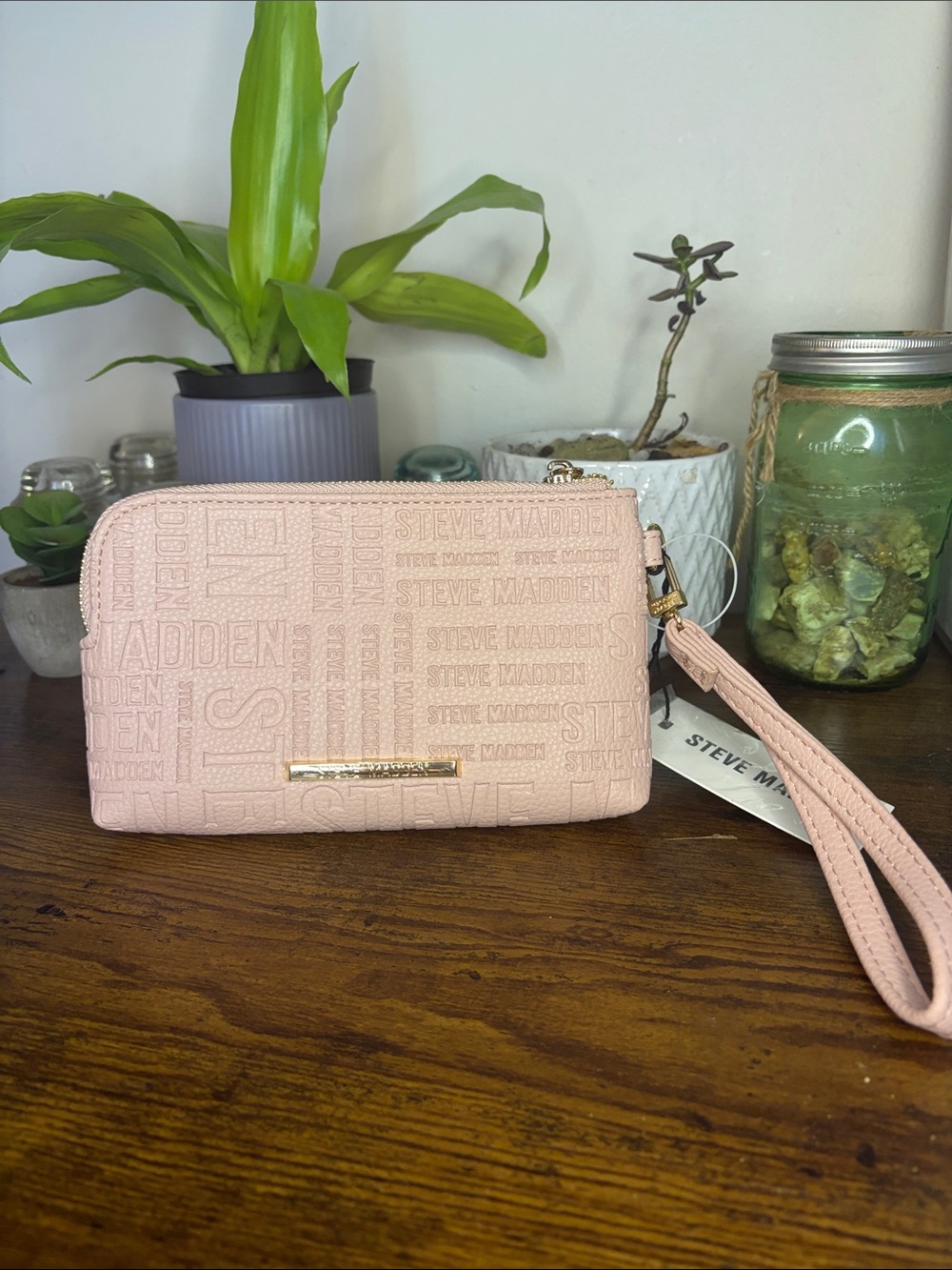 Steve Madden Pale Blush Embossed Wristlet